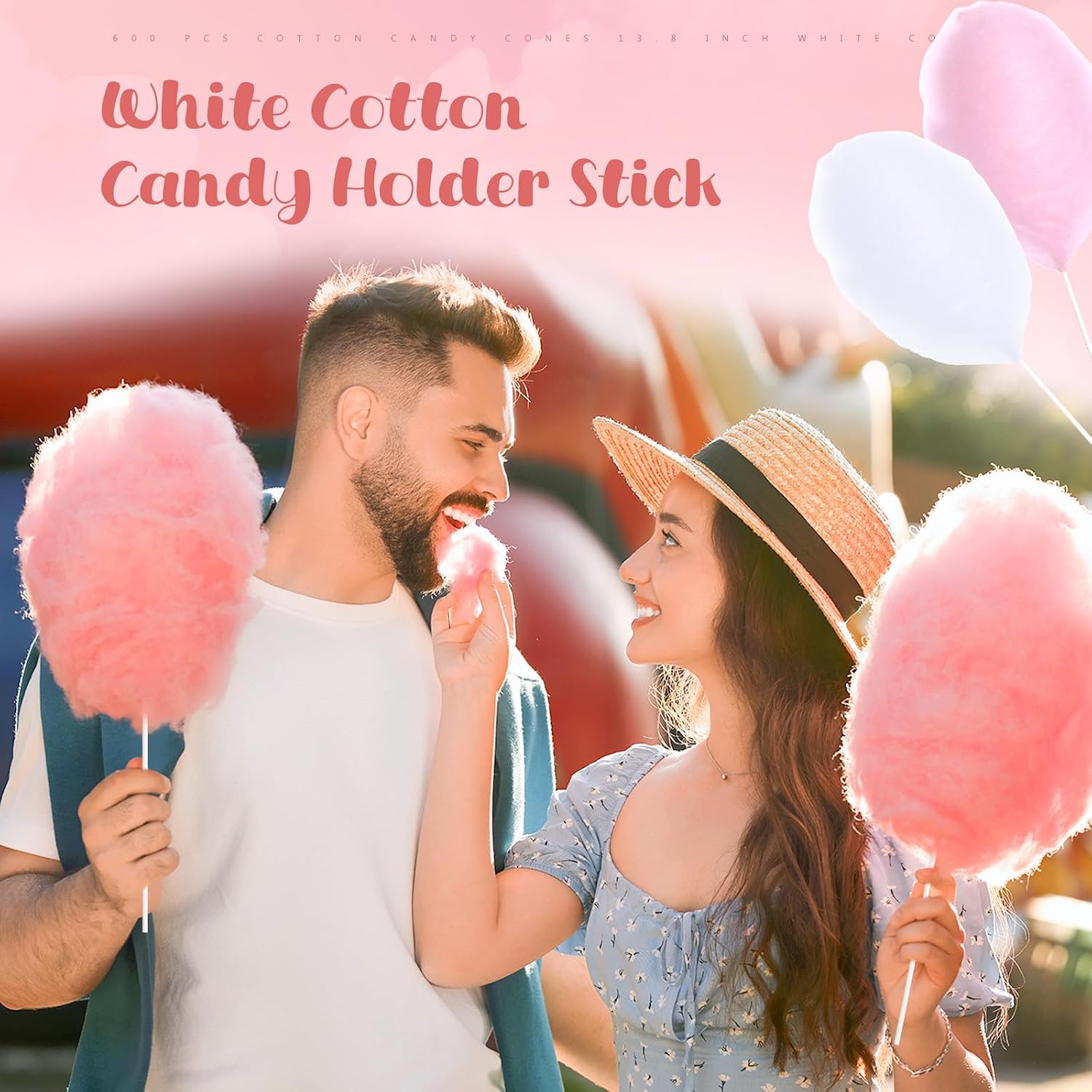 Honeydak 100 Pcs Cotton Candy Cones 13.8 Inch White Sticks for Parties