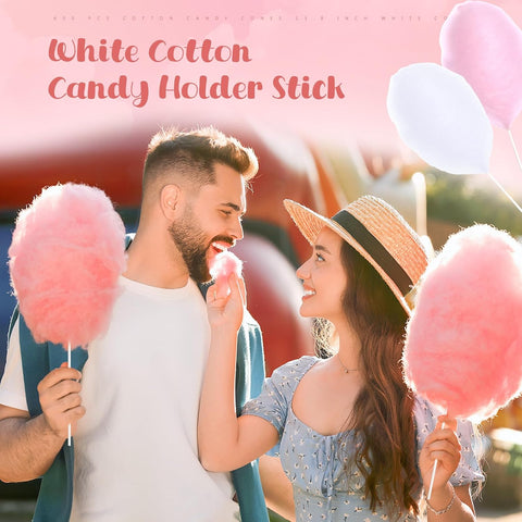 Honeydak 100 Pcs Cotton Candy Cones 13.8 Inch White Sticks for Parties