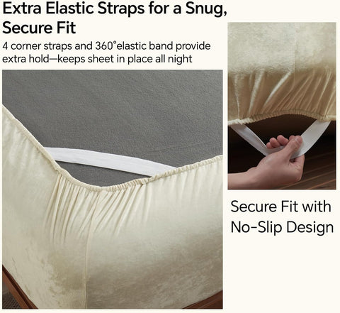 BEDELITE Velvet Fitted Sheet and Pillowcase Set 2Pcs, Twin, Cream