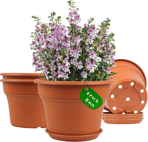 Pottiffe Plant-Pots-Planters-Indoor-Outdoor, 8 inch 4 Pack Terracotta