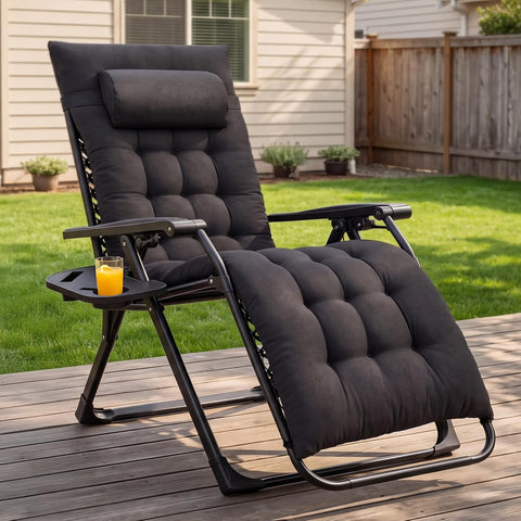 NEWBULIG Zero Gravity Chair, Folding Patio Recliner with Cup Holder Trays
