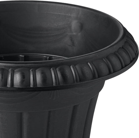 Arcadia Garden Products Small 10x12” Classic Traditional Plastic Urn Planter, Indoor/Outdoor Garden Plant Pot Garden Décor, Black