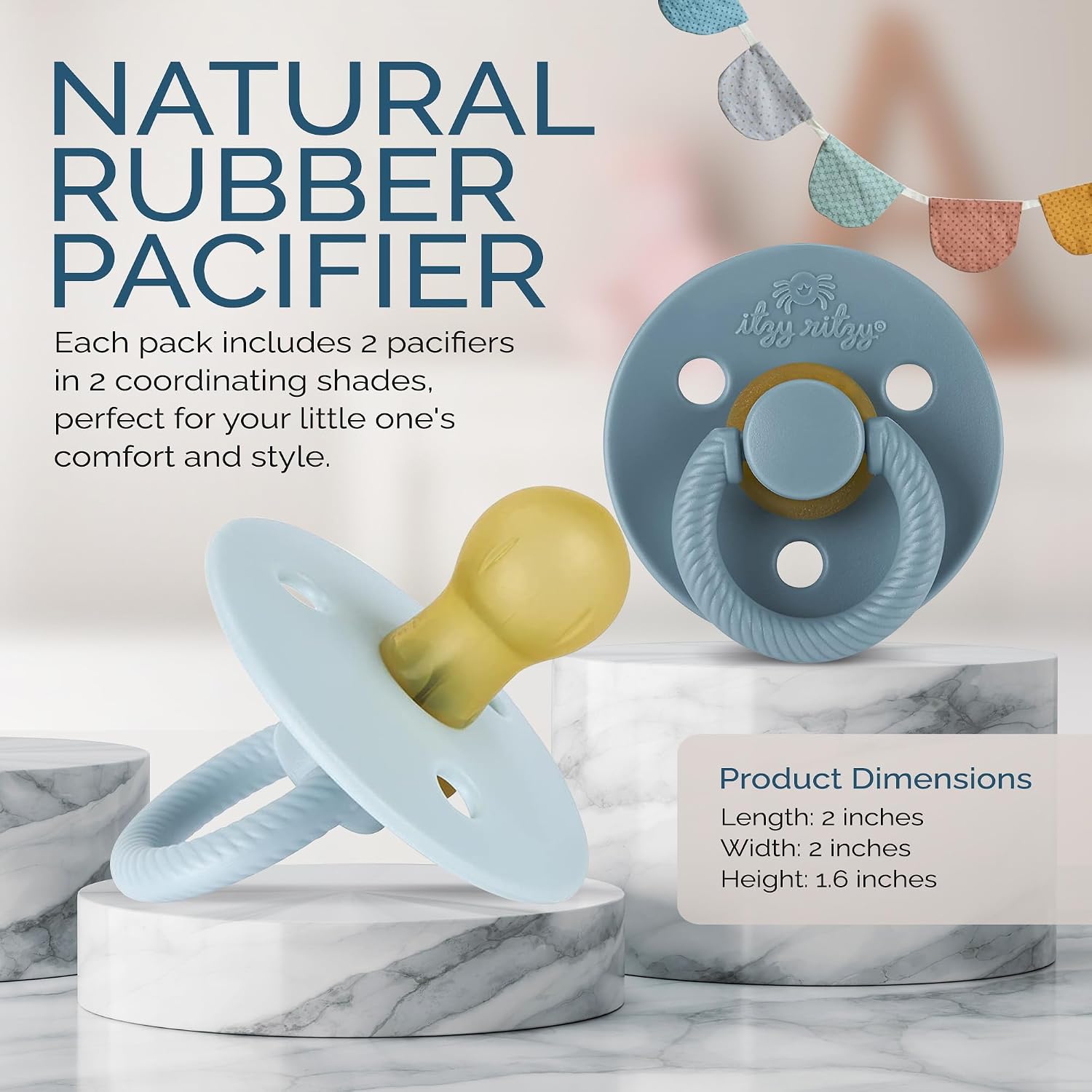 Itzy Ritzy Natural Rubber Pacifiers for 0–6 Mos, Set of 2 (Harbor & Coast)