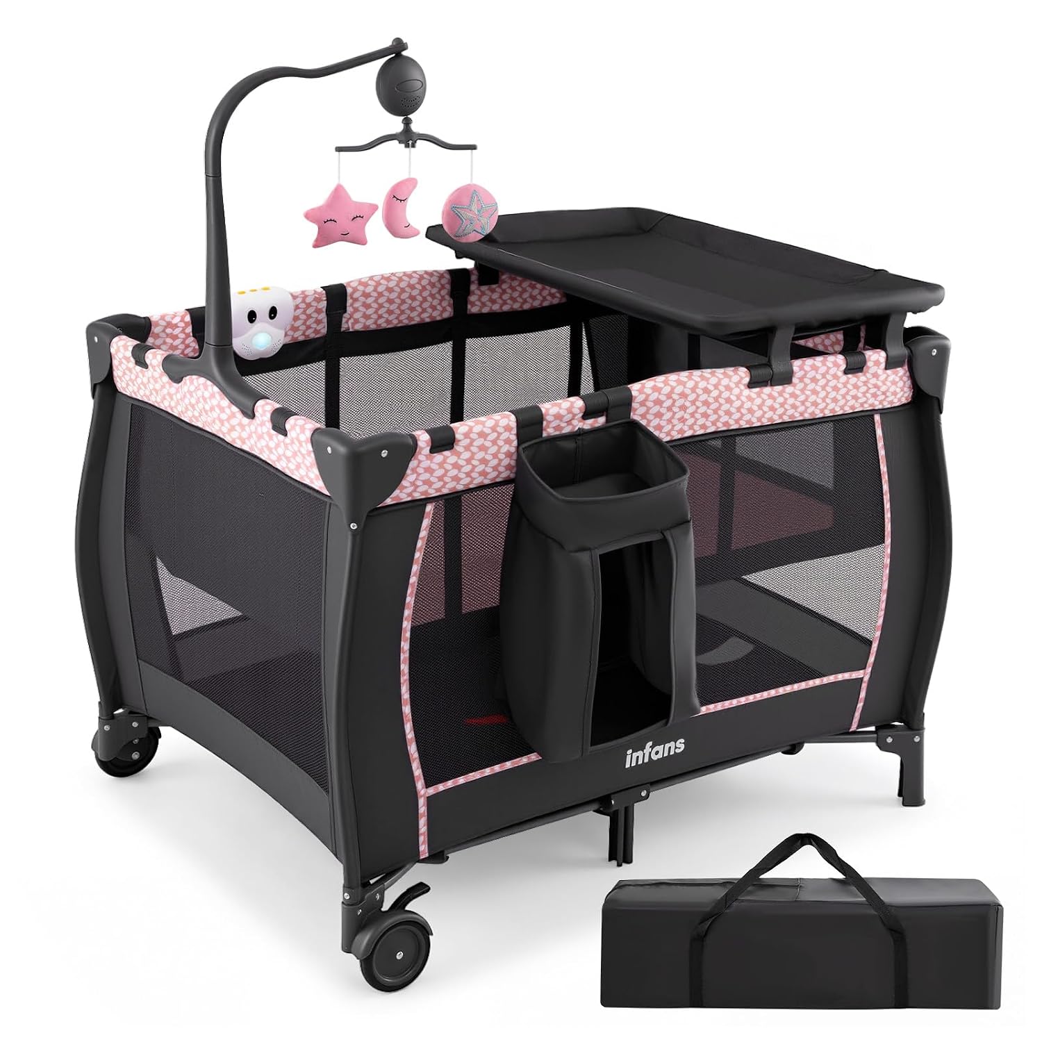 INFANS 3 in 1 Pack and Play with Bassinet, Changing Table, Storage