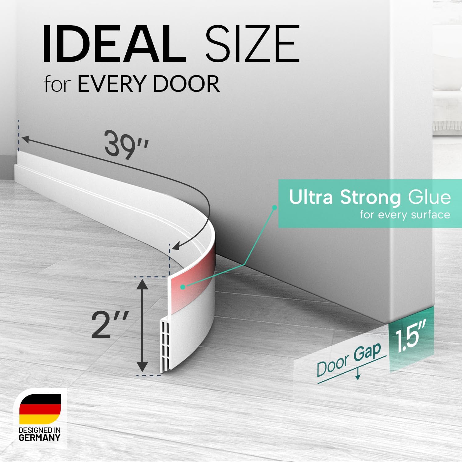 Vellure® Door Draft stoppers for Bottom of Door - NEW Premium Door Sweep/Door Seal Strip (Save Energy – installs Quickly and Easily) Door Weather Stripping, Ideal for Keeping Out Cold (5x39 White)
