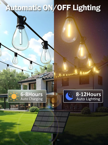 50FT Solar String Lights Outdoor, Dimmable Patio Lights Solar Powered with Remote & USB Port 18+1 LED Shatterproof Bulbs 3 Light Modes, Waterproof Solar Light for Camping Backyard Garden
