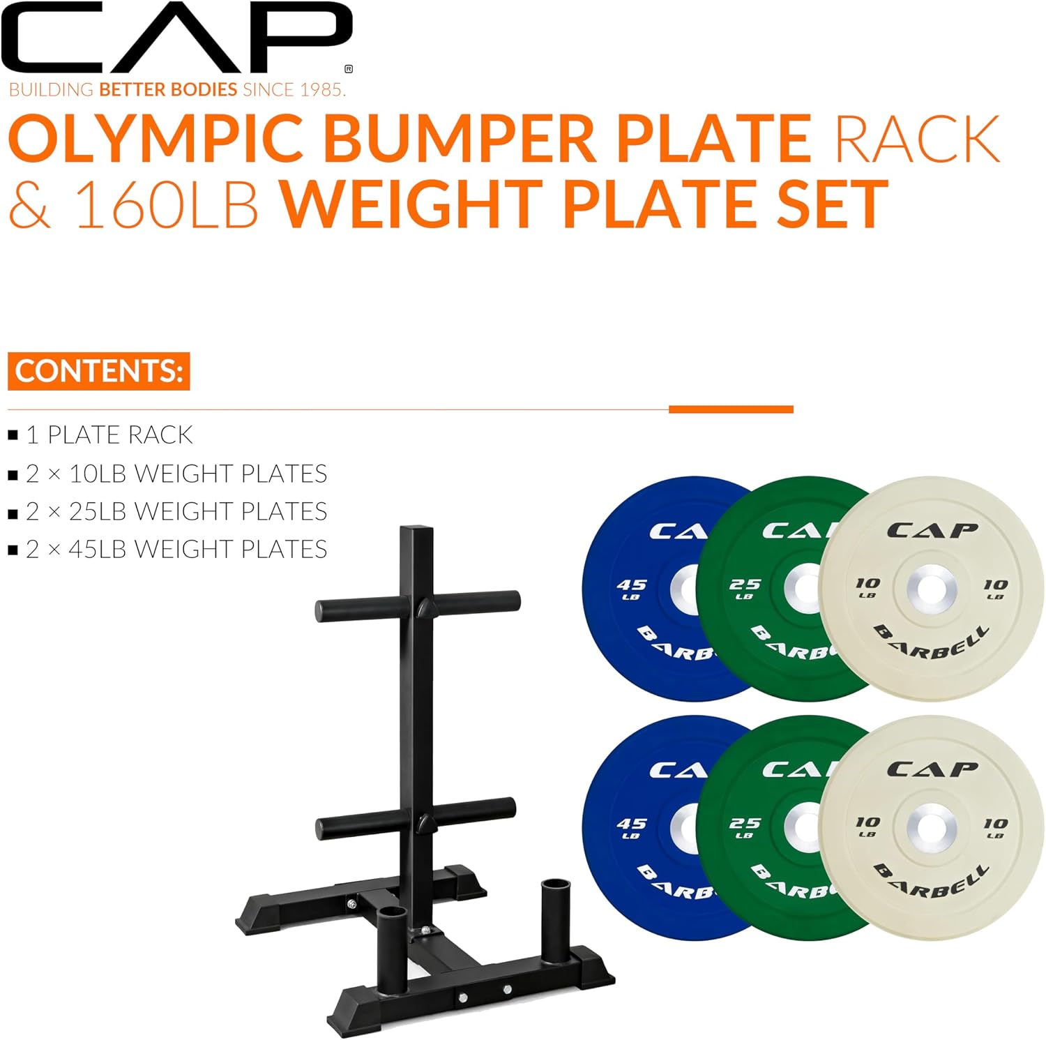 CAP 2-inch Olympic Bumper Plate Weight Set | 100-370 lbs | Multiple Colors | Storage Rack Optional