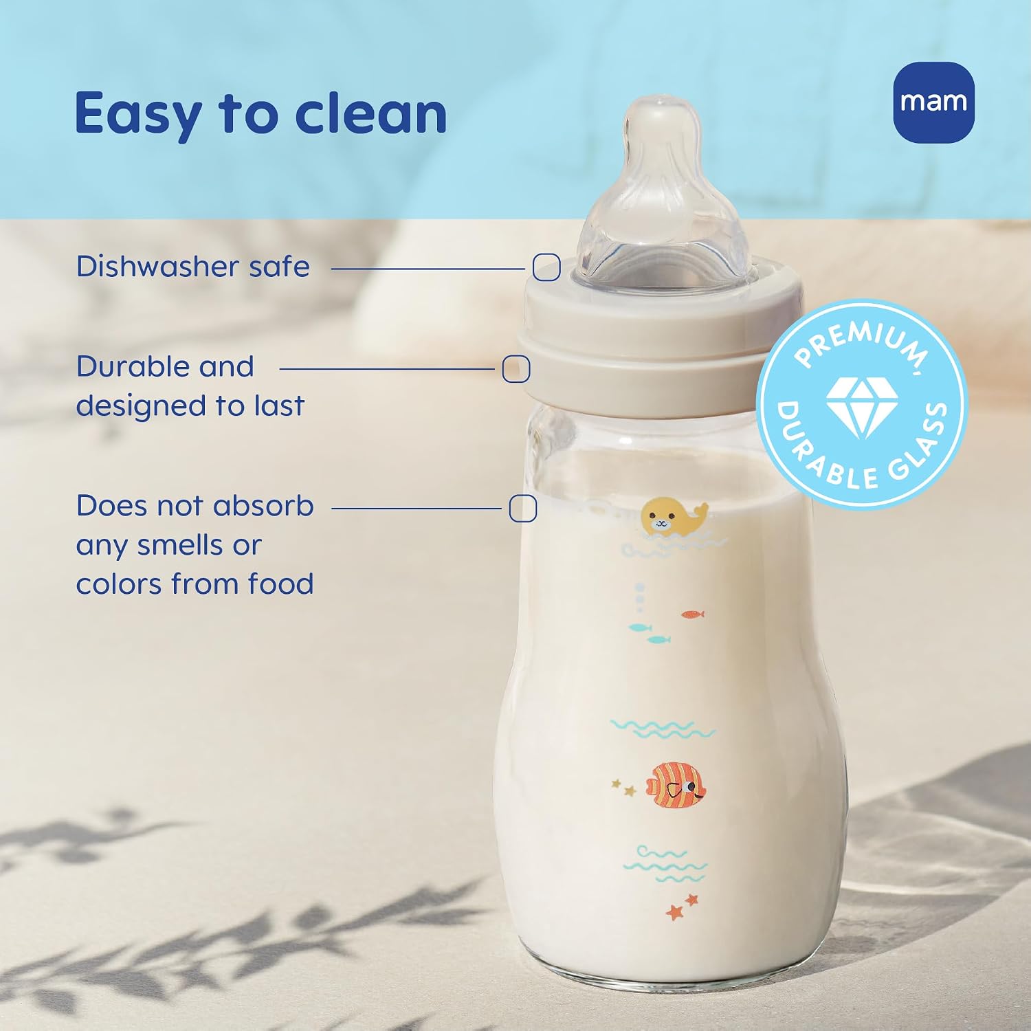 MAM 9oz Pure Glass Feel Good Anti-Colic 2+ Months Baby Bottle, Boy, 3 Count (Pack of 6)