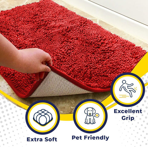 Muddy Mat® | Super Water Absorbent Door Mat Indoor, Microfiber Quick Dry Chenille Entryway Rug, Slip Resistant Front Door Mat, Indoor Mats for Entryway, Machine Washable Pet Rug, Red 59"x24"