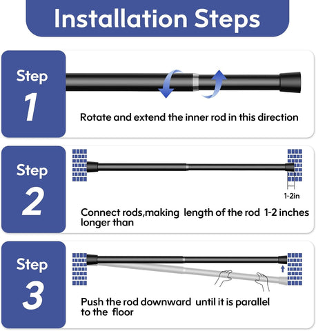 Corklatta Black Spring Tension Curtain Rods Adjustable 24-48 Inch