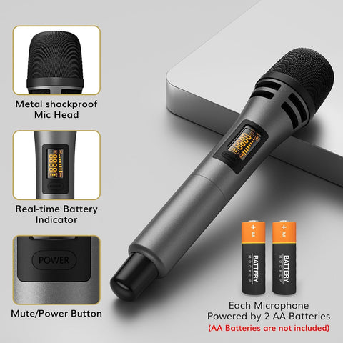 TONOR Wireless Microphones System with 8x12 Channels Cordless Handheld Microfono Inalambrico, 90 m/295FT UHF Range, Mics with Stable Signal, Quick Mute for Karaoke Singing Party Church Wedding