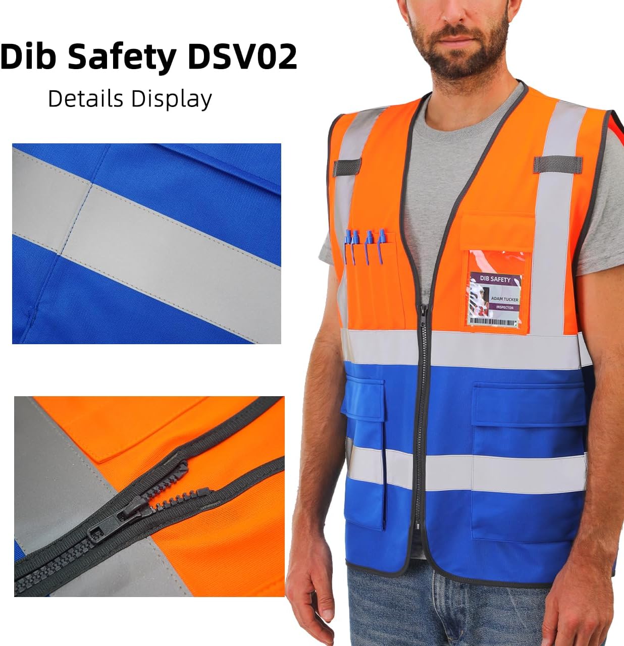 Dib Safety Hi Vis Reflective Safety Vest for Men Women with Pockets Zipper