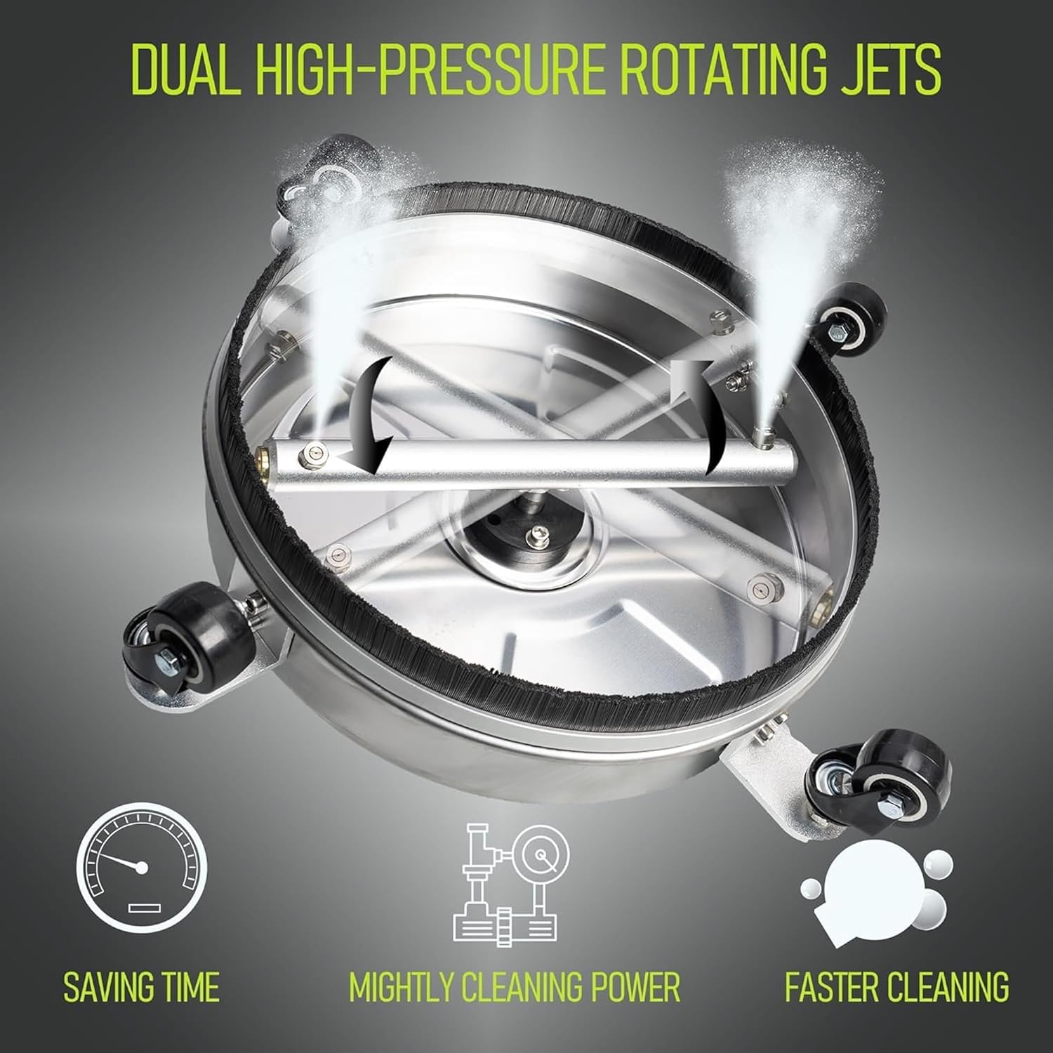 Hourleey 14" Pressure Washer Surface Cleaner, Stainless Steel Surface Cleaner with 4 Wheels for Concrete, Patio, Sidewalk, Deck, Pathway 1/4" Quick Connector, 2 Extension Wand, 4000 PSI
