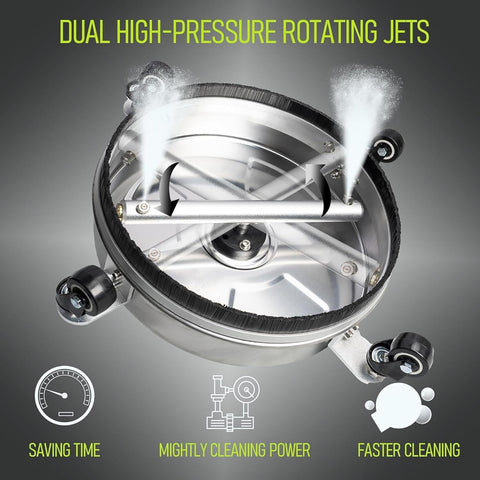 Hourleey 14" Pressure Washer Surface Cleaner, Stainless Steel Surface Cleaner with 4 Wheels for Concrete, Patio, Sidewalk, Deck, Pathway 1/4" Quick Connector, 2 Extension Wand, 4000 PSI