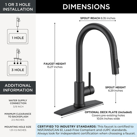 FORIOUS Kitchen Faucet, 2-Mode Pull Down Sprayer, Classic Matte Black