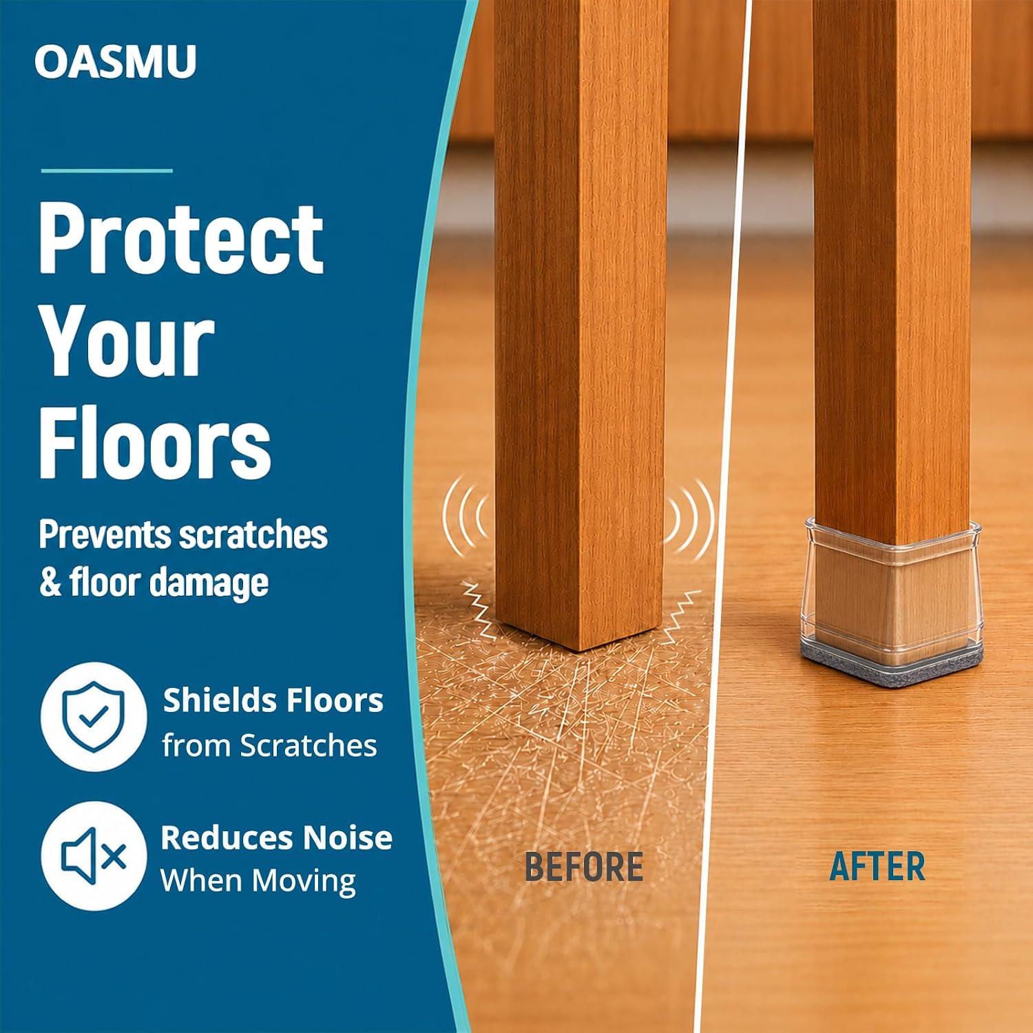 OASMU 32 Pcs Chair Leg Floor Protectors for Hardwood Floors Square
