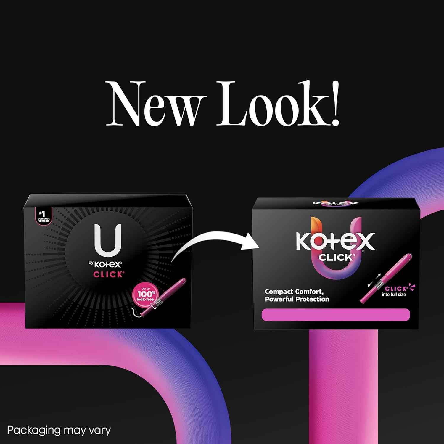 U by Kotex Click Compact Tampons, Regular/Super, 180 Count, 6 Packs of 30