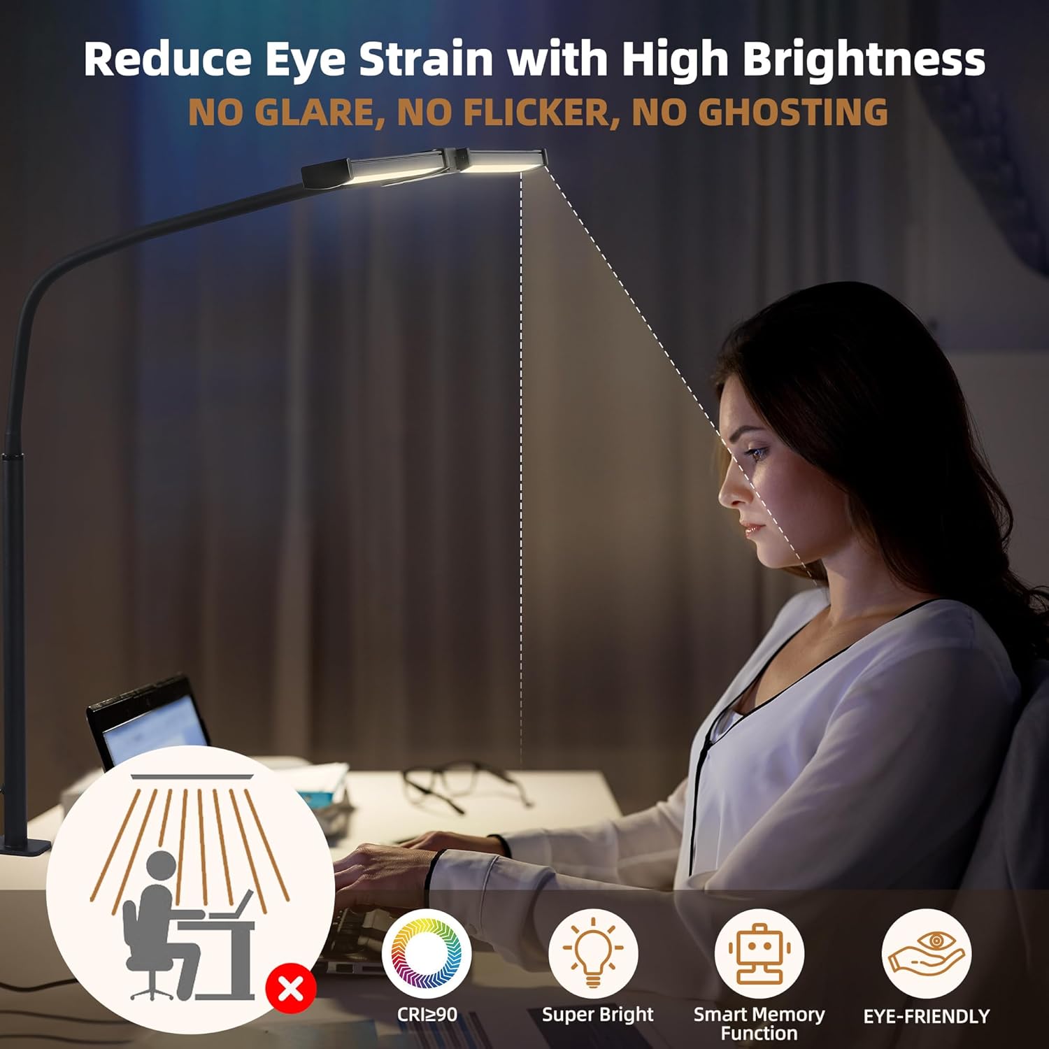 Motumen Led Desk Lamp for Home Office, Eye-Care Desk Light Clamp, Black
