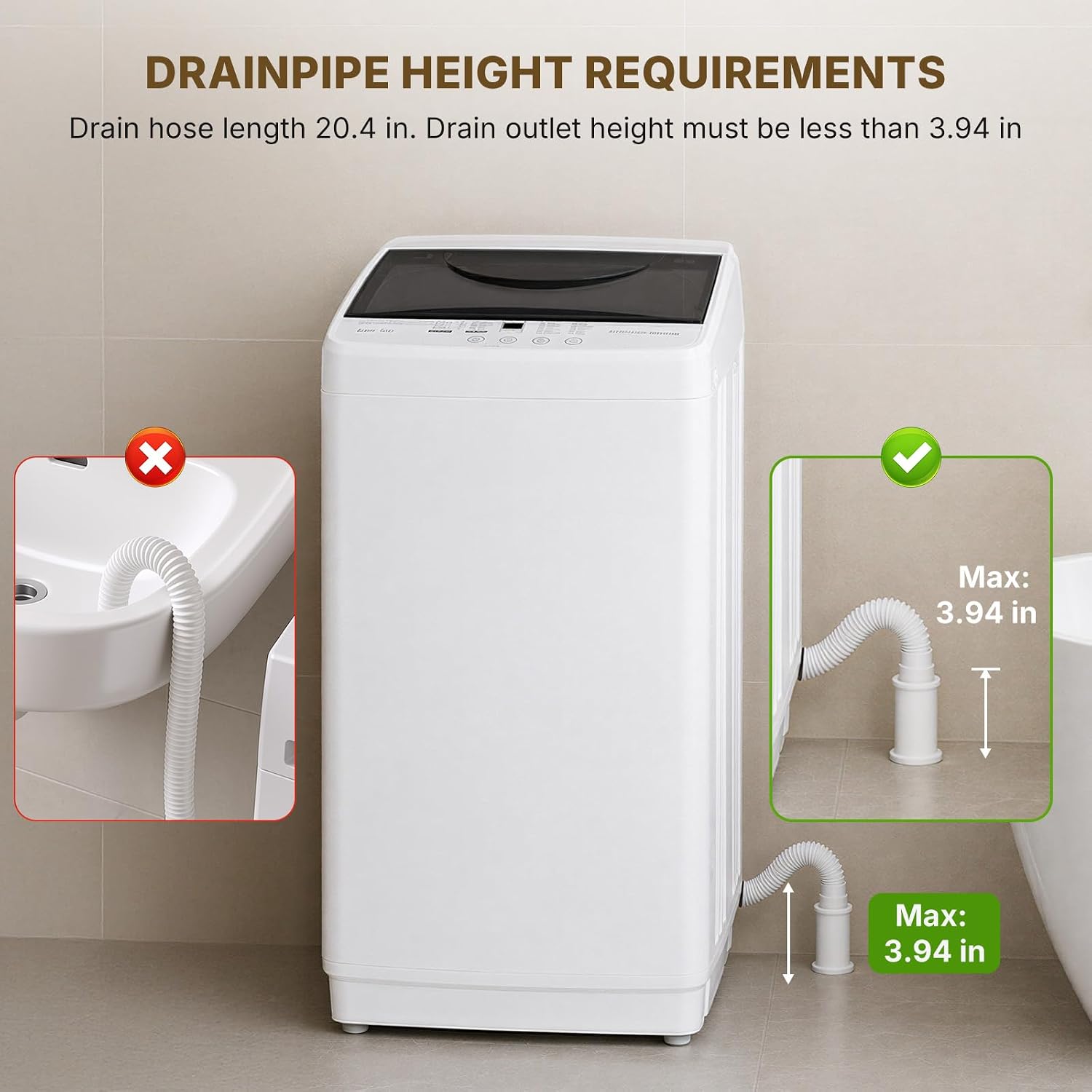 NEWBULIG 1.06 Cu.Ft Portable Washing Machine, 7.7 lbs Capacity Full-Automatic Compact Washer with 10 Wash Cycles & Auto-Balance, for Apartment RV Dorm Camping
