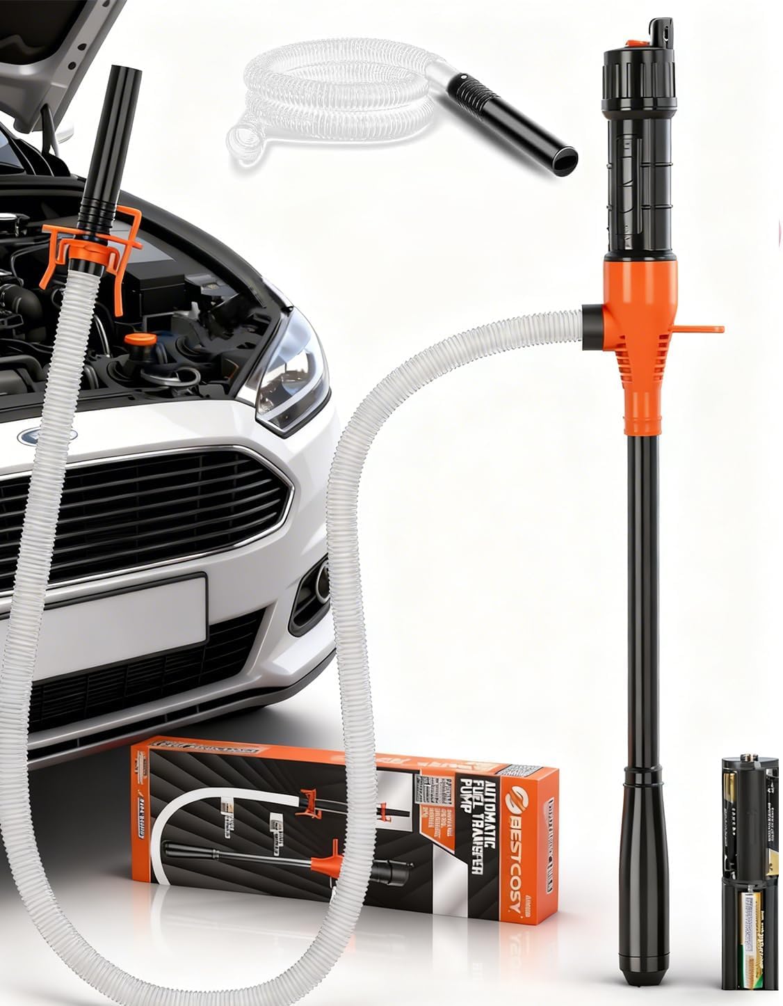 Portable Fuel Transfer Pump with 47" Hose-High Flow Hand Fuel Pump, Battery Powered Siphon Pump for Gasoline Mechanical Fuel Pumps Universal Fit for Gasoline, Vehicles, Fuel,Water Transfer（Amber）