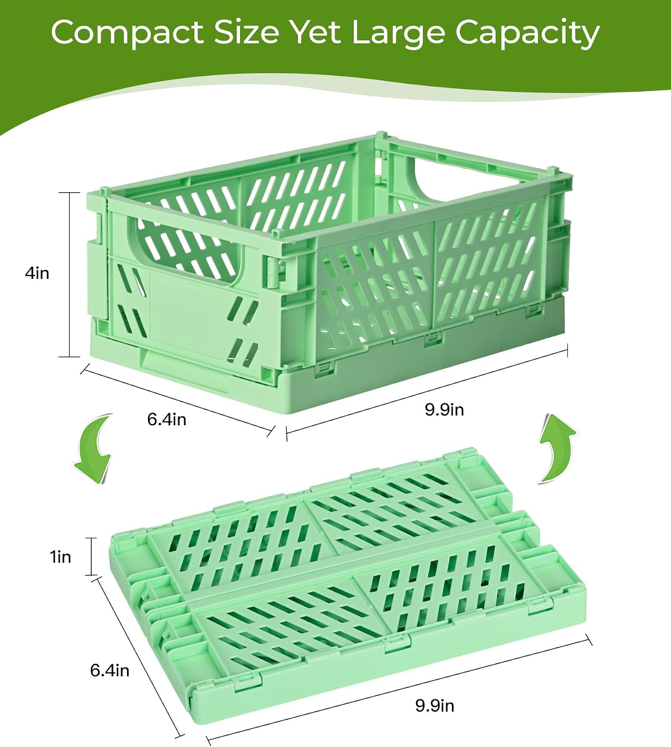 HUUSMOT 4-Pack Collapsible Plastic Storage Baskets, Green, 9.8"x6.5"x3.8"