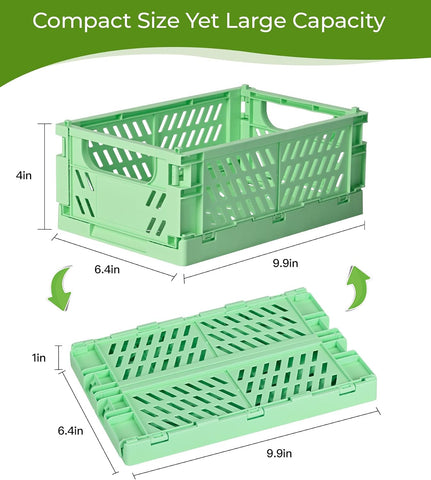 HUUSMOT 4-Pack Collapsible Plastic Storage Baskets, Green, 9.8"x6.5"x3.8"