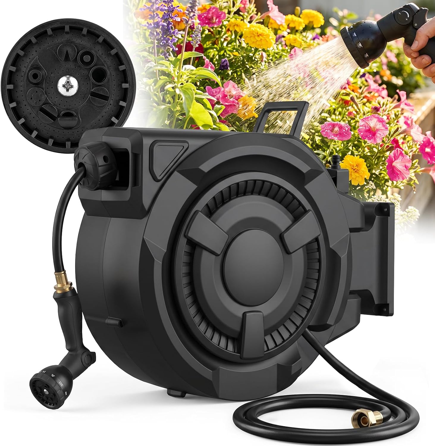 wikiwiki Retractable Garden Hose Reel, 1/2" x 100FT, Auto Rewind Wall Mount