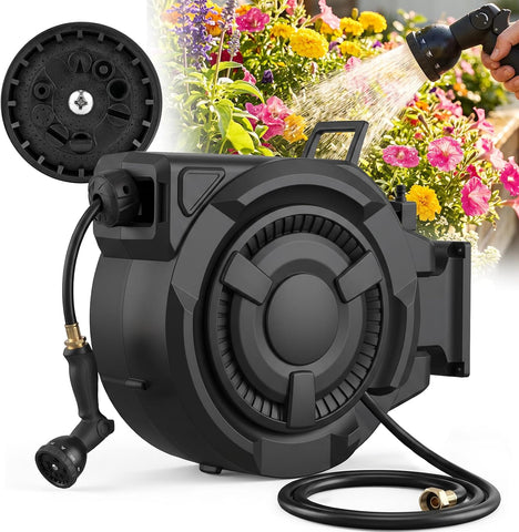 wikiwiki Retractable Garden Hose Reel, 1/2" x 100FT, Auto Rewind Wall Mount