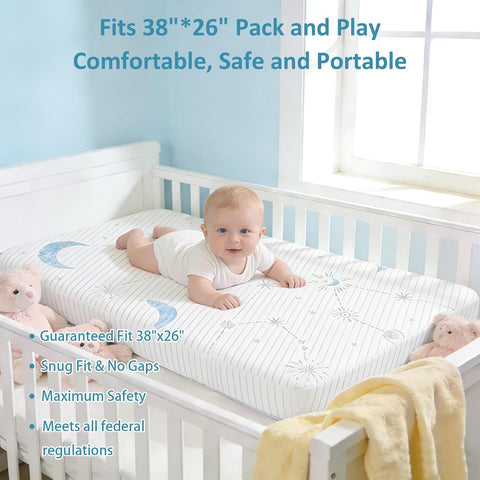 PanKers Pack and Play Mattress, 38"x26"x1.5" Premium Memory Foam Pack N Play Mattresses pad, Breathable Dual Sided Baby Mattress for Pack N Play Pen with Washable Soft Cover
