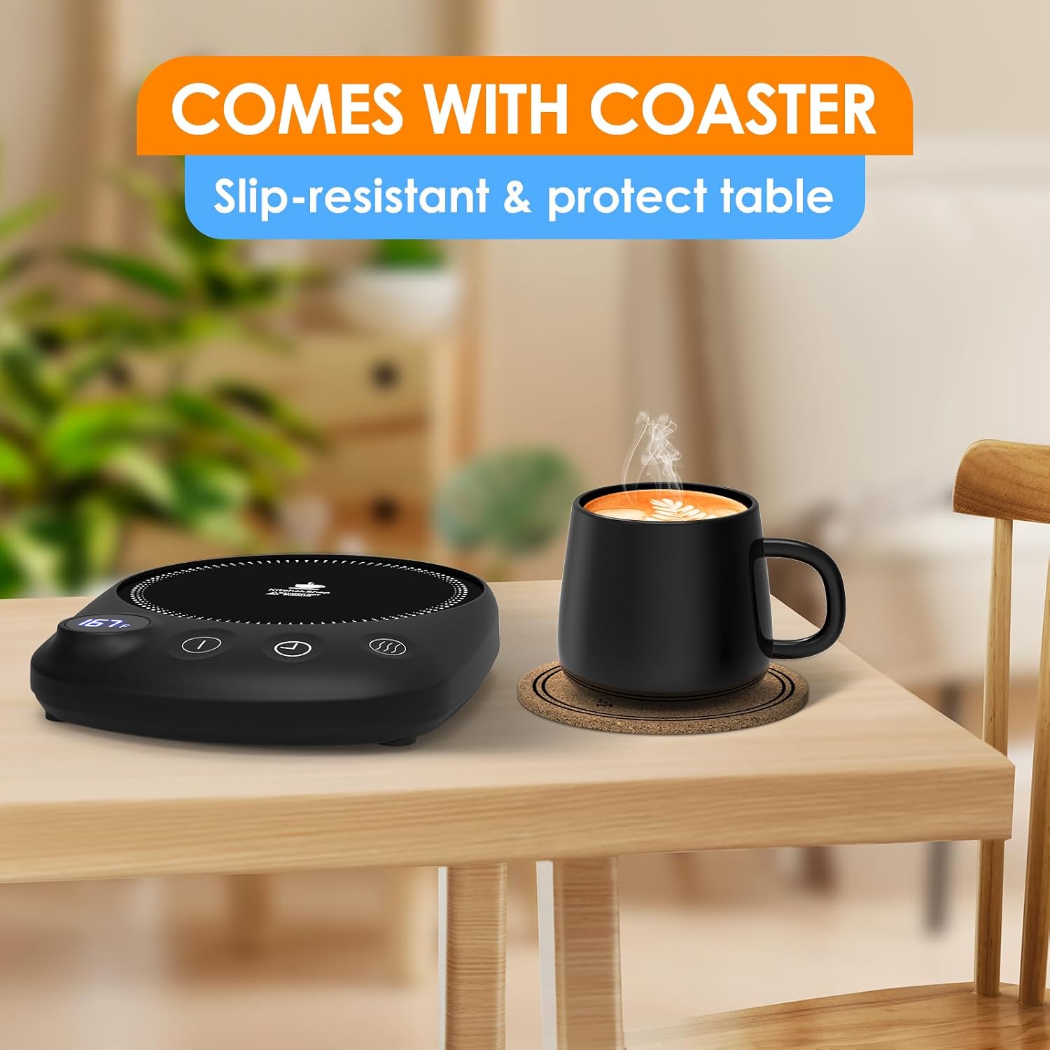 Coffee Mug Warmer-Fastest Heating & Highest Temperature, Coffee Cup Warmer for Desk Auto Shut Off, 4 Temp Settings & 1-12H Timer, Smart Electric Mug & Candle Warmer for Coffee, Tea (Black)