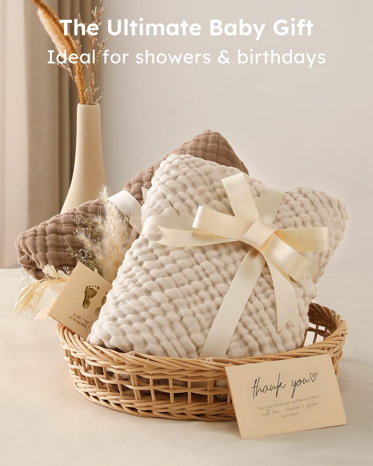 Yoofoss Hooded Baby Bath Towels 2 Pack 100% Muslin Organic Cotton with Hood