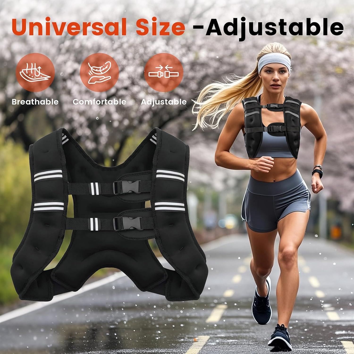 Poudee Weighted Vest, 6lb/8lb/10lb/12lb/16lb/20lb/25lb/30lb Weight Vest for Men Women, Body Weight Vests Adjustable with Reflective Stripe for Strength Training, Running, Workout, Jogging, Walking