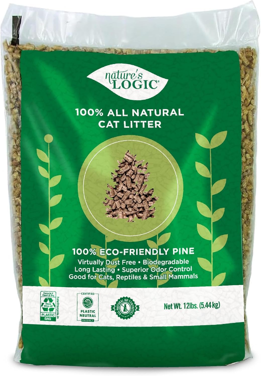 NATURE'S LOGIC Pine Pellet Cat Litter - 100% Natural - Unscented, 12 lb