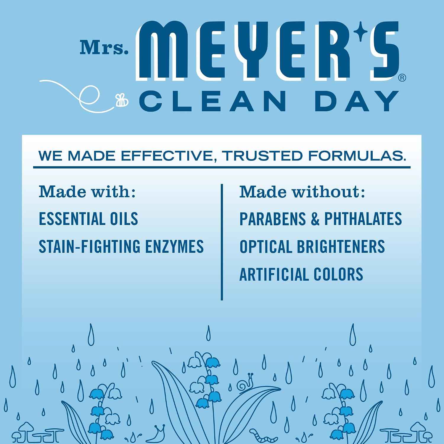 MRS. MEYER'S CLEAN DAY Laundry Detergent, Rain Water, 64 fl oz, 2 Pack | Brightens Colors, Removes Tough Stains, Up to 64 Loads a Bottle, Made with Essential Oils and Stain-Fighting Enzymes