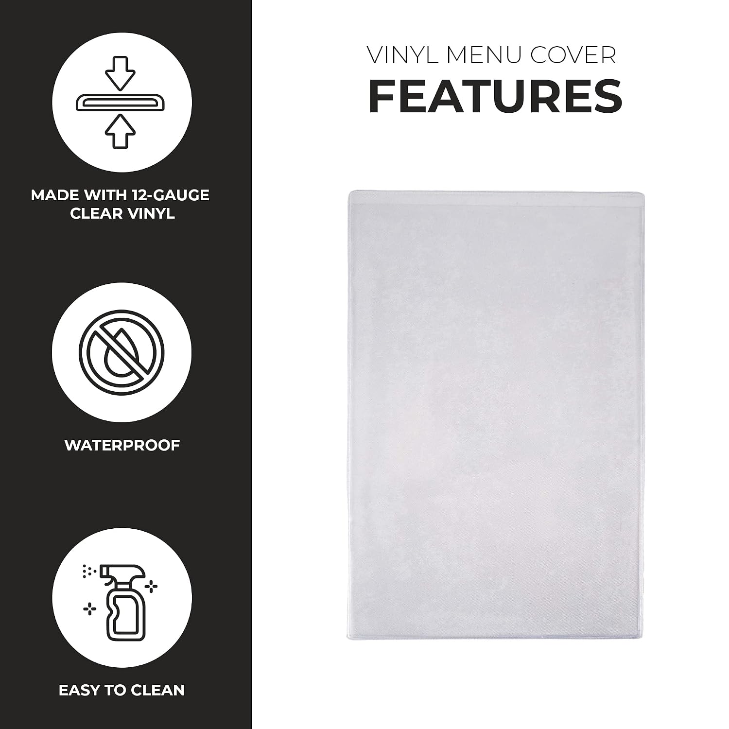Risch Double-Sided All Clear Vinyl Menu Cover, Two-Sided 2 View Plastic Menu Holder, Slip in Top-Loading Cover, Wipeable, Reusable, 8.5” x 14”, 12-Gauge, Pack of 24
