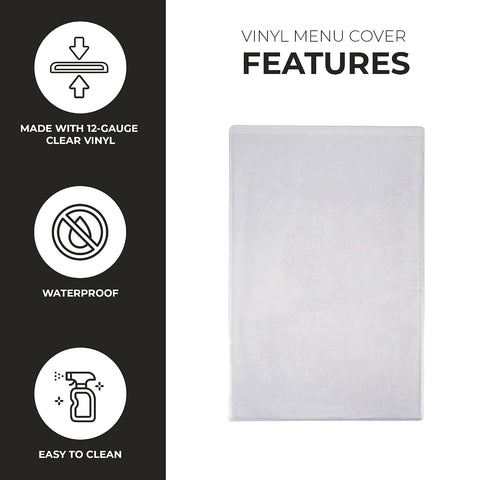 Risch Double-Sided All Clear Vinyl Menu Cover, Two-Sided 2 View Plastic Menu Holder, Slip in Top-Loading Cover, Wipeable, Reusable, 8.5” x 14”, 12-Gauge, Pack of 24