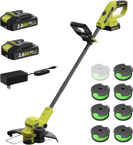 SEYVUM String Trimmer, 20V 12-inch Cordless Weed Wacker with Auto Line Feed, 2 X 2.0Ah Battery Powered Lawn Edger with 8 Pcs Grass Cutter Spool Line, Fast Charger Included