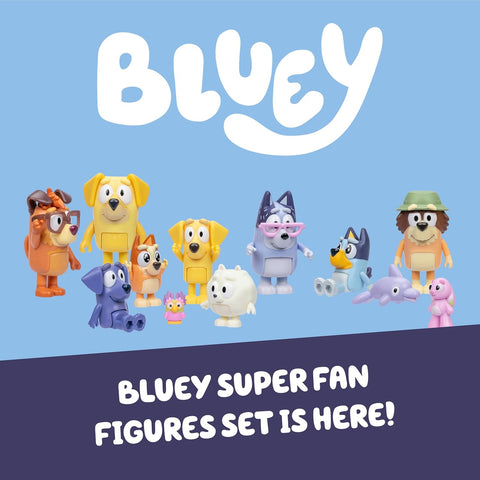 Bluey Super Fan Figurines Set, 12-Character Figure Pack