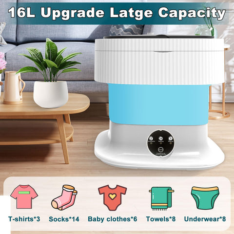 Mini Portable Washing Machine Small - 16L 60W Portable Mini Washing Machine with Spin, Mini Lavadora Portatil Washer Foldable, Small Washing Machine Portable Used for Travel Blue