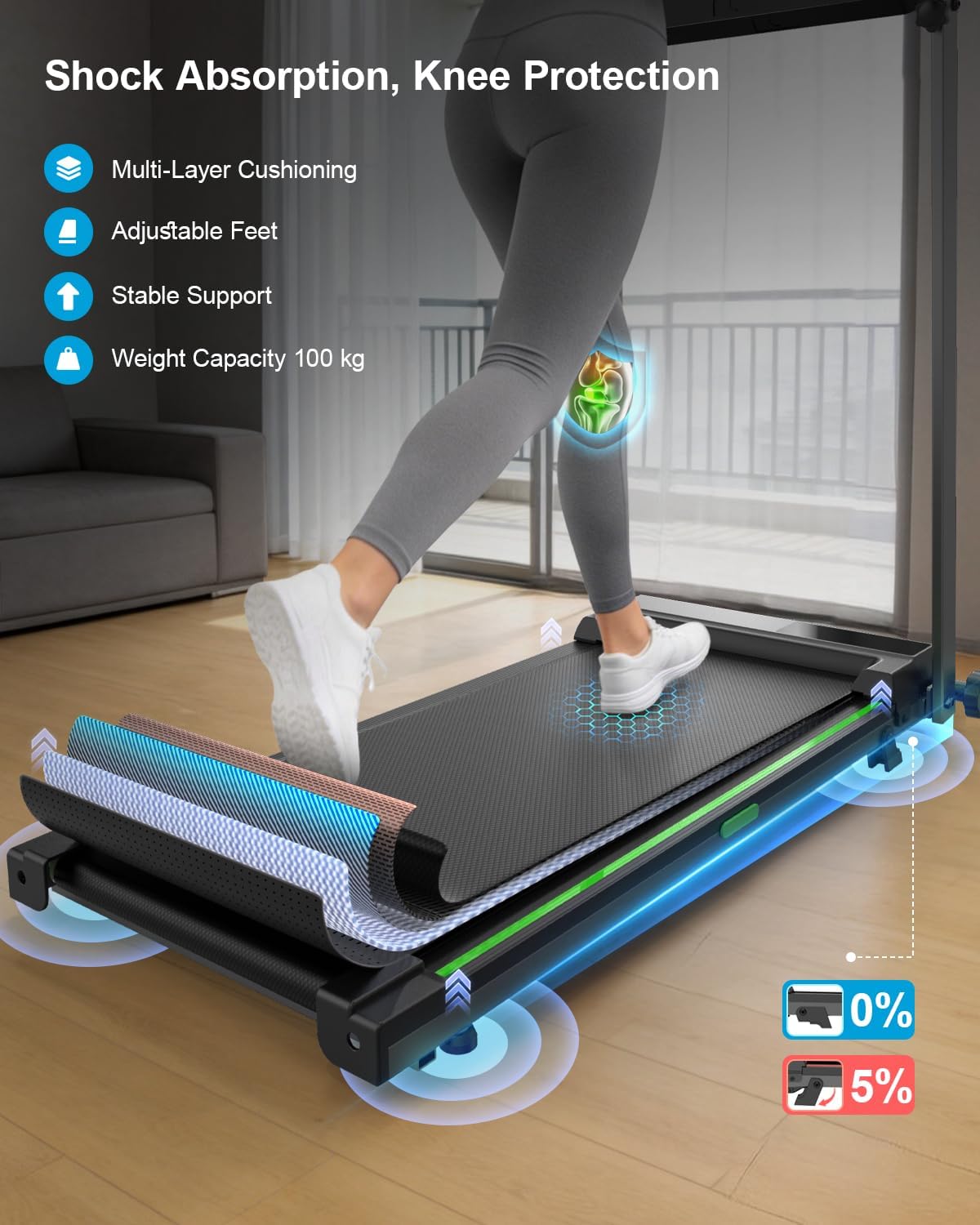 Treadmills for Home, Walking Pad with Incline, Caminadoras para Hacer Ejercicio, 0.6-6.2 MPH Portable Foldable Under Desk Caminadora, Eléctrica Casa Tredmill, Folding Compact Running Machine
