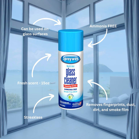 Sprayway Glass Cleaner Foaming Aerosol Spray, 15oz, Pack of 6 | Ammonia-Free, Streakless, Fast-Acting | Cleans & Polishes Glass Surfaces | Fresh Scent, Removes Fingerprints, Dust, Dirt, Smoke Film