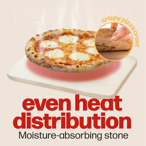 HANS GRILL PIZZA STONE | Rectangular Pizza Stone For Oven Baking & BBQ Grilling With Free Wooden Peel | Extra Large 15 x 12" Inch Durable Cordierite Cooking Stone.