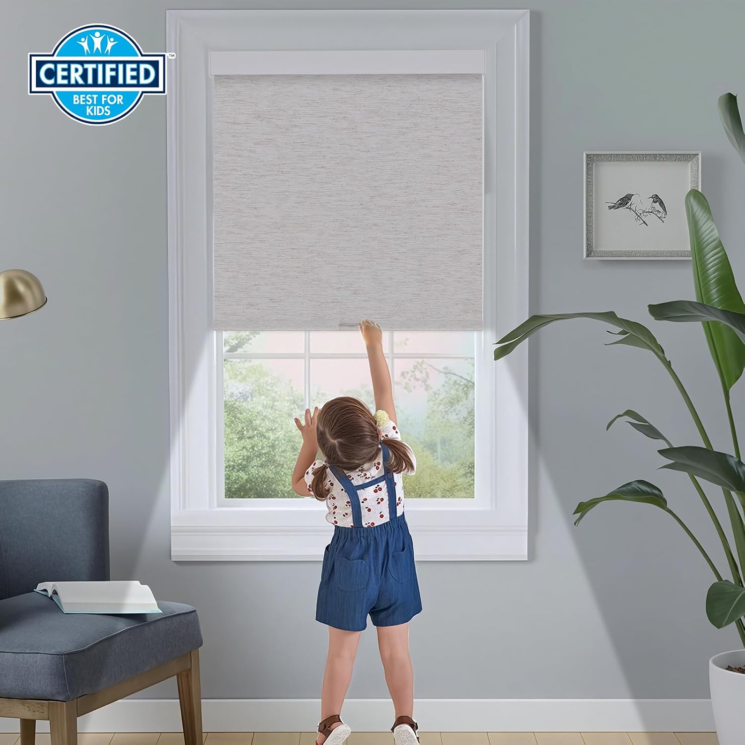 Persilux Cordless Blackout Roller Shades for Indoor Windows, Pull Down Blinds with Valance, Thermal Insulated Fabric, Free-Stop Shades for Home, Door and Bedroom (Linen,34.5" W x 64" H)