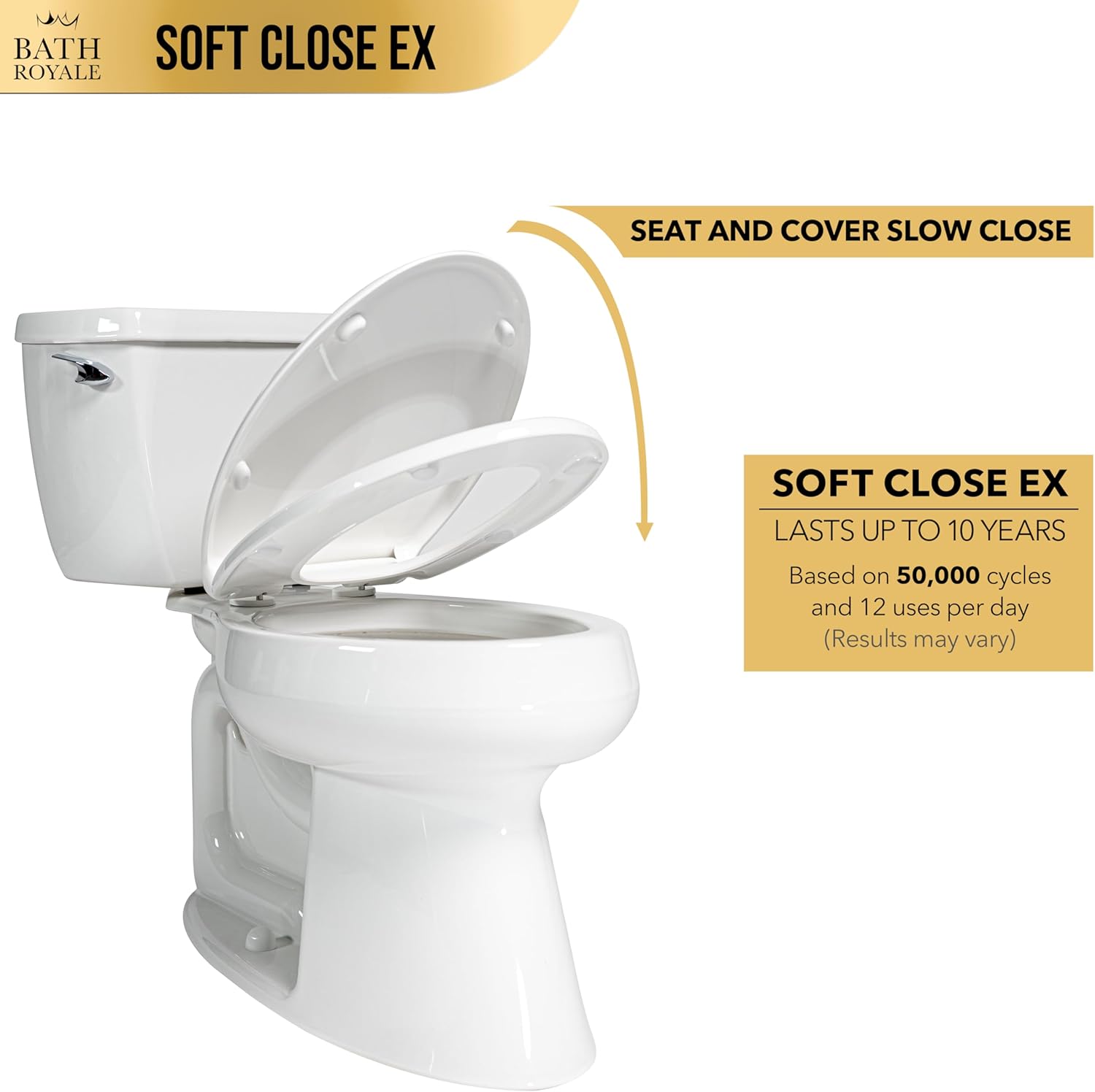 Bath Royale Toilet Seat Upgrade Round BR500-02 Heavy Duty Quiet Close, Durable, Stain-Resistant and Easy to Clean, Fits All Toilet Brands, Executive Series - Almond/Bone