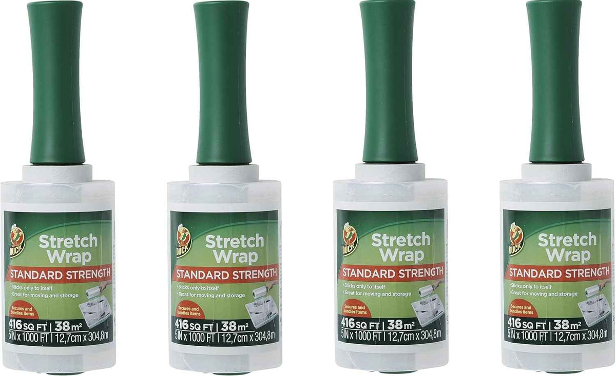 Duck Brand Stretch Wrap Roll, Clear, 5 inches by 1000 feet, 285849, Set of 4