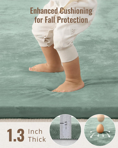 Blissful Diary 1.3" Thick Baby Play Mat, 50x50 Playpen Mat with Removable & Washable Cover, Ultra Soft Crawling Rug for Floor, Foam Cushion & Non-Slip Backing for Kid, Toddler and Infant, Sage Green