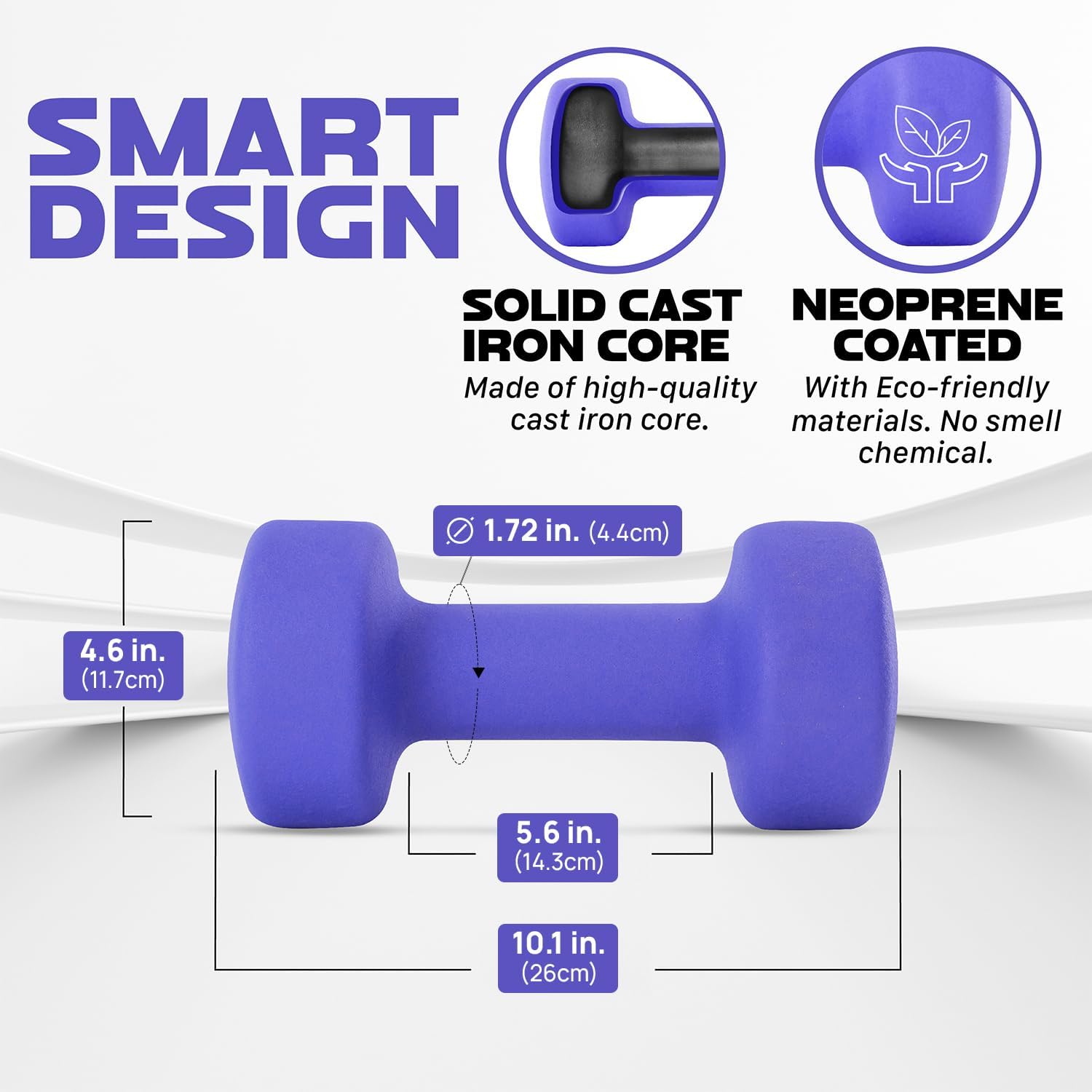 Yes4All Neoprene Coated Dumbbell Hand Weight Sets of 2 - Multiple Weight Options with 15 Colors, Anti-roll, Anti-Slip, Hexagon Shape