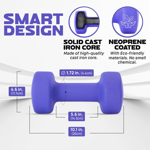 Yes4All Neoprene Coated Dumbbell Hand Weight Sets of 2 - Multiple Weight Options with 15 Colors, Anti-roll, Anti-Slip, Hexagon Shape