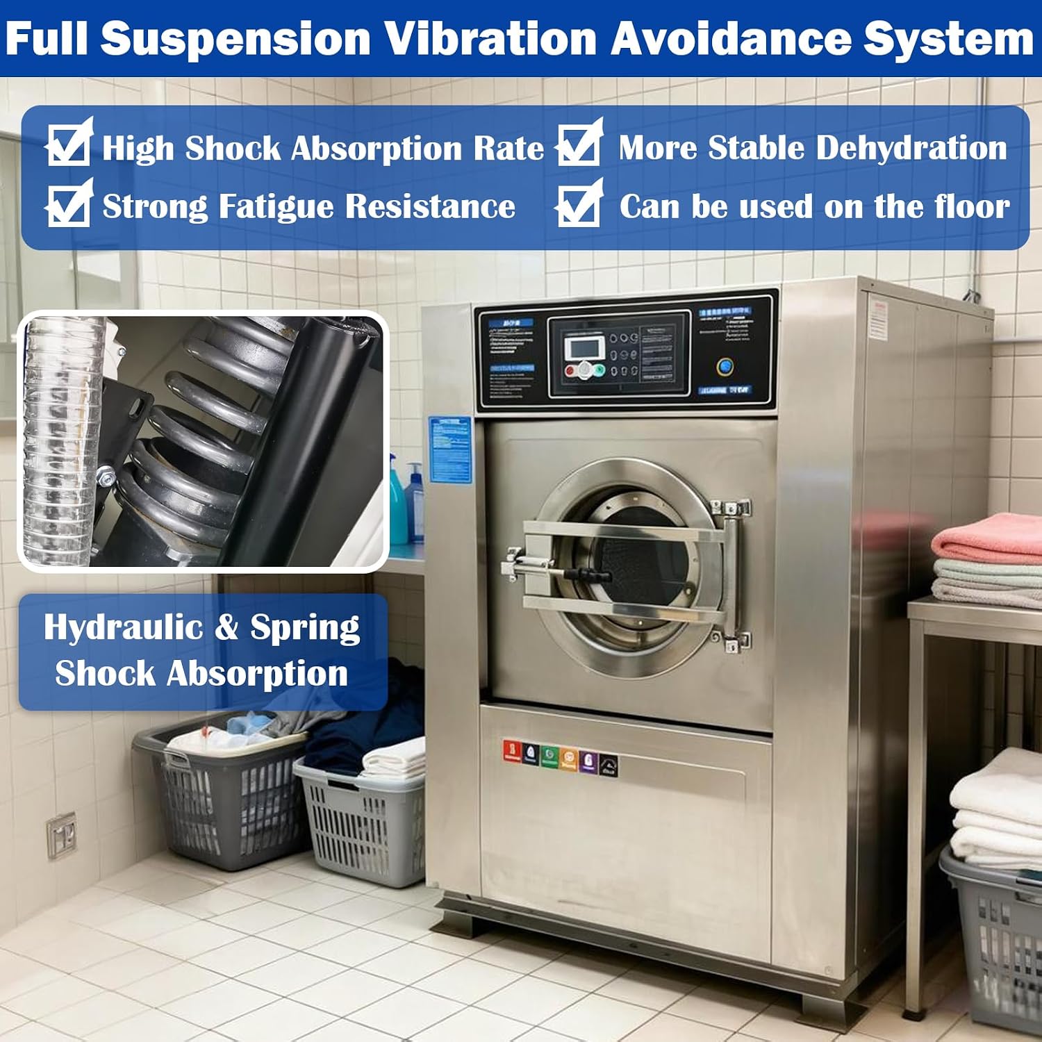 TECHTONGDA Commercial Washer and Dryer Industrial Washing Machine for Laundry Washing Dehydrating Drying 3-in-1 Commercial Washer Machine 44LBS Capacity for Workshop/Hospital/Hotel 220V 3PH