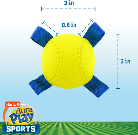 Hartz Dura Play Sports Baseball Dog Toy, Bacon Scented Squeaky Latex Yellow & Blue Toy, 3 Count